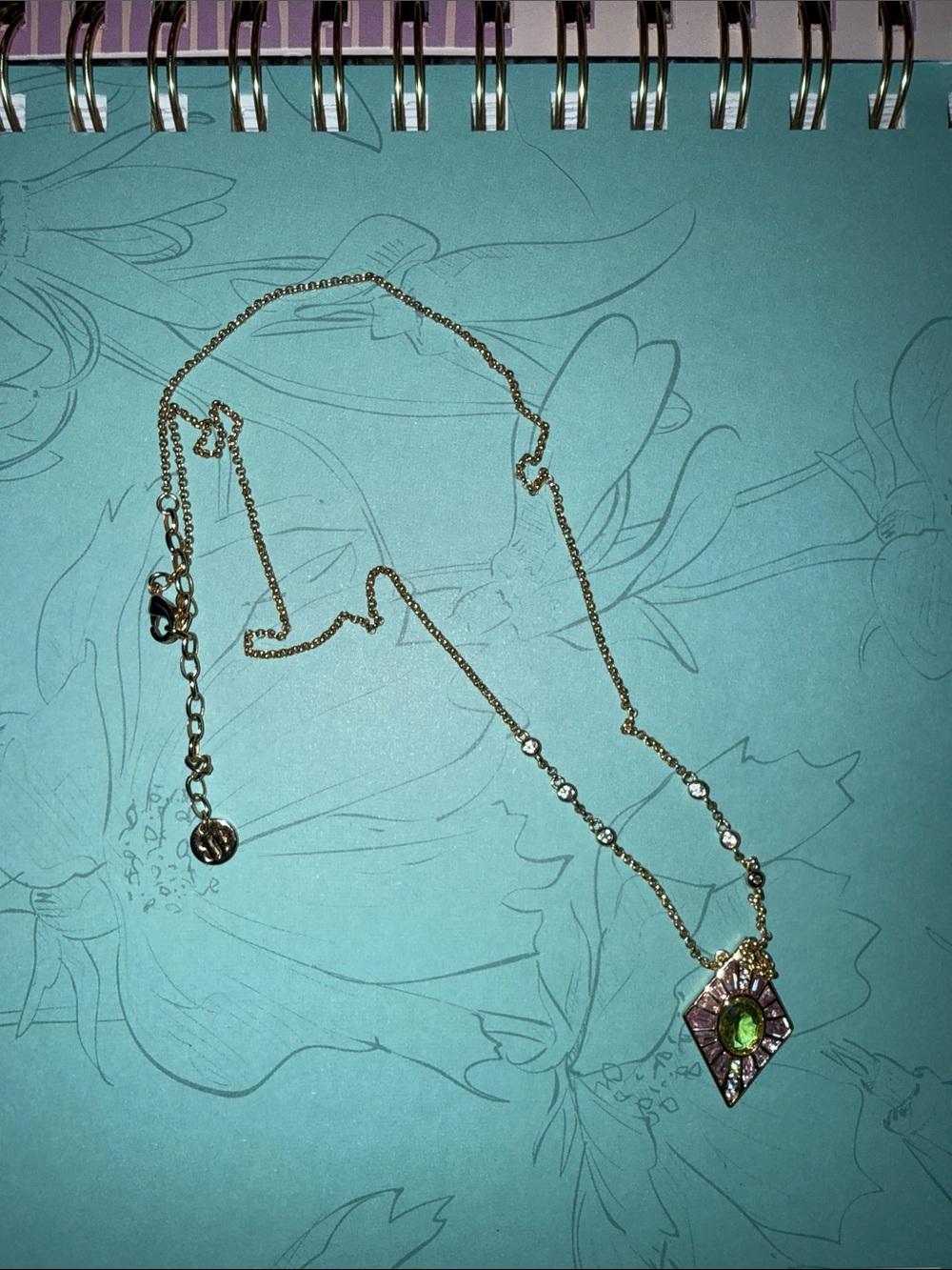 Gold-Tone Necklace with Green Gem and Diamond-Cut Accent Pendant